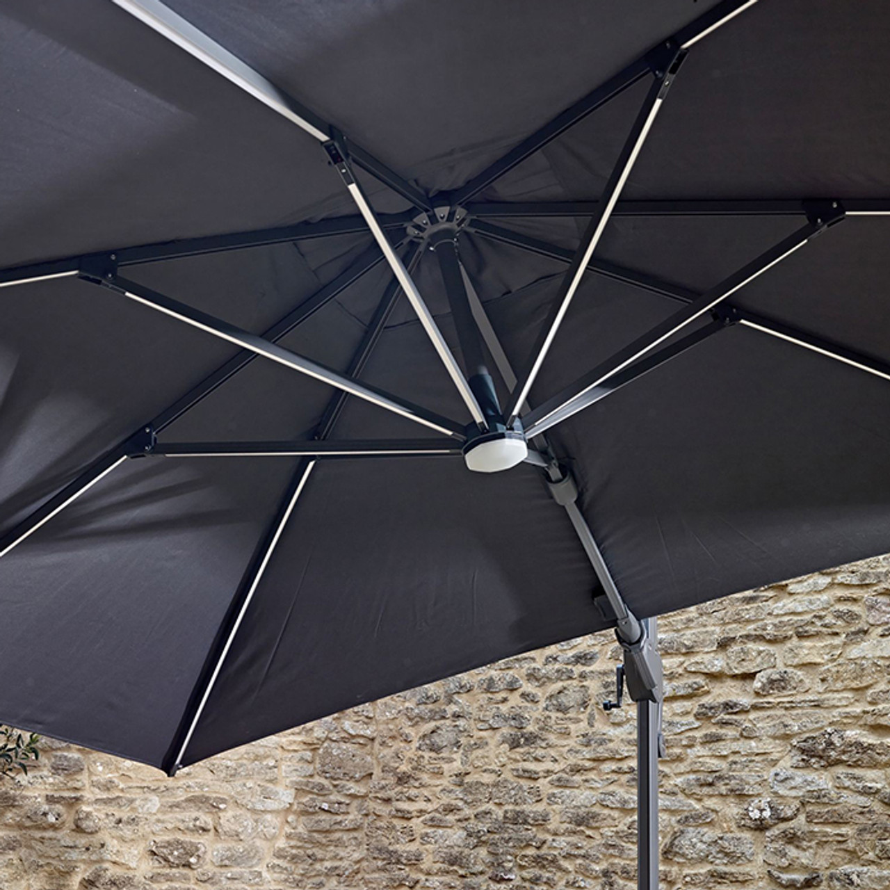 Truro 3.0 x 3.0m Grey Square Cantilever Parasol with LED Light & Cover