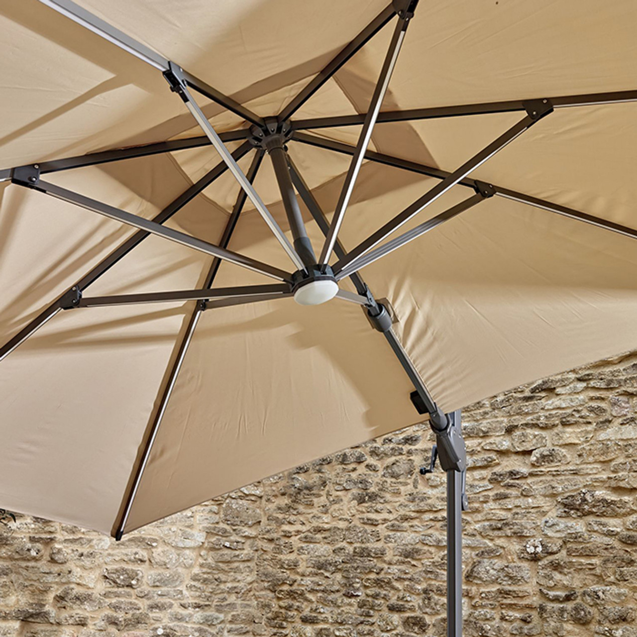 Truro 3.0 x 3.0m Sand Square Cantilever Parasol with LED Light & Cover