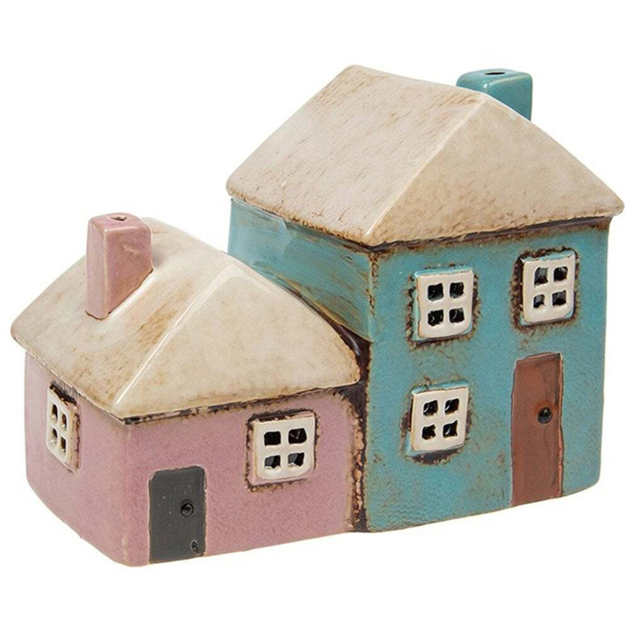 Pink/Aqua 2 Houses Tealight