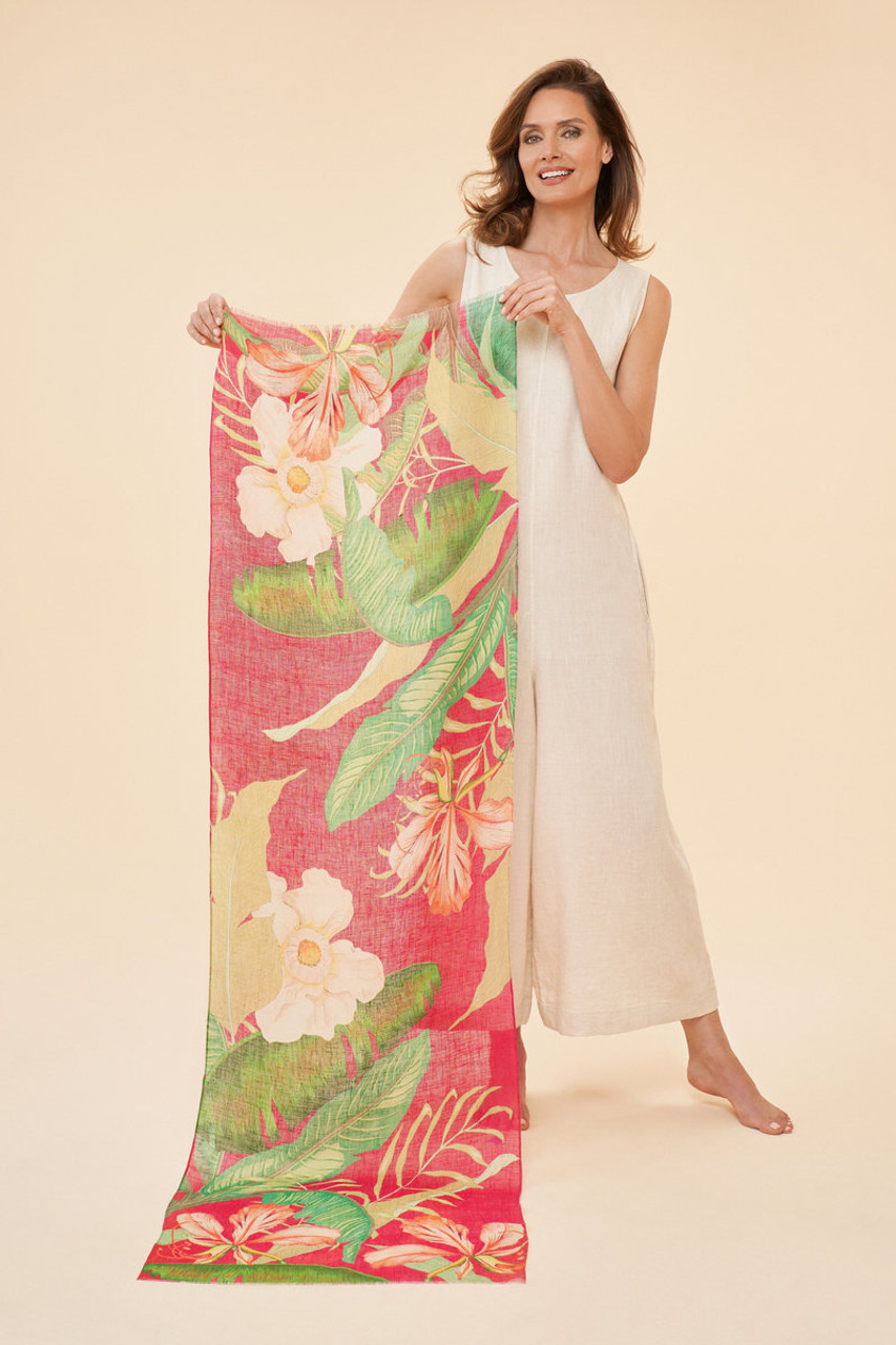100% Linen Delicate Tropical Scarf *in-store
