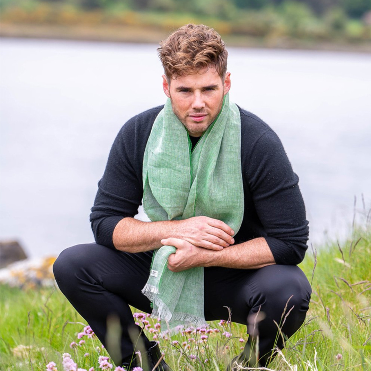 Irish Linen Peppermint Linen Scarf *in-store