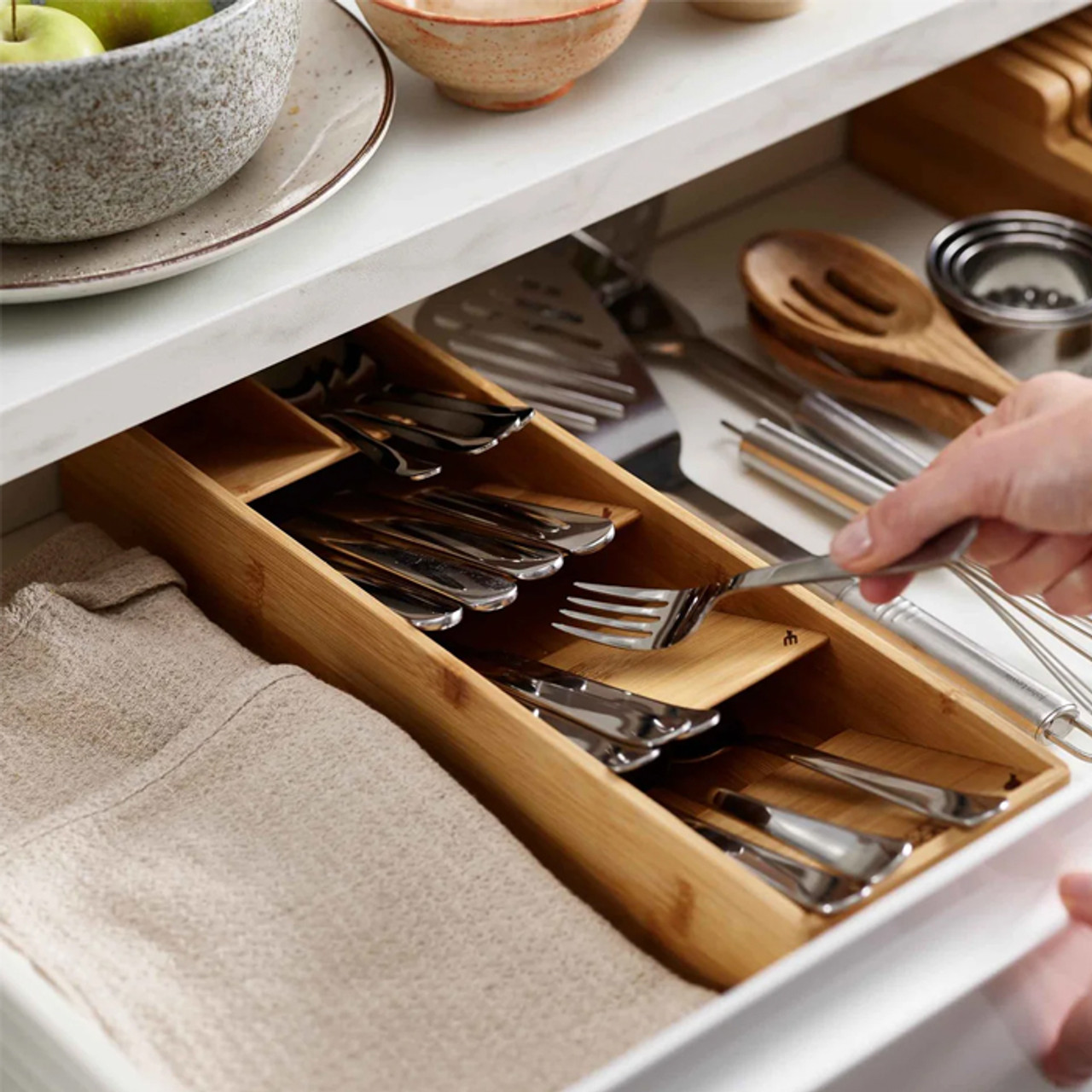 DrawerStore™ Bamboo Compact Cutlery Organiser *in-store