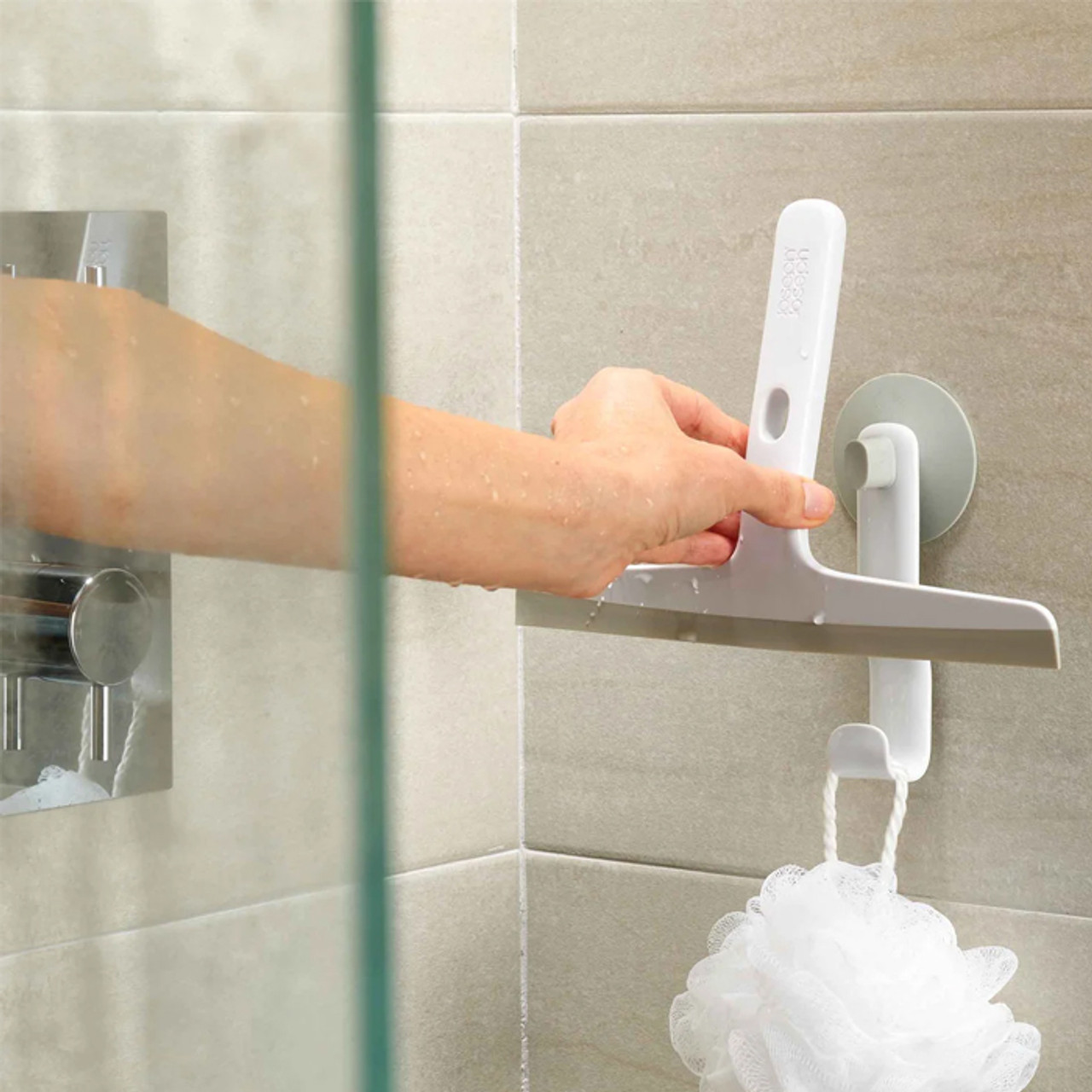 EasyStore™ Light Grey Shower Squeegee with Storage Hook *in-store