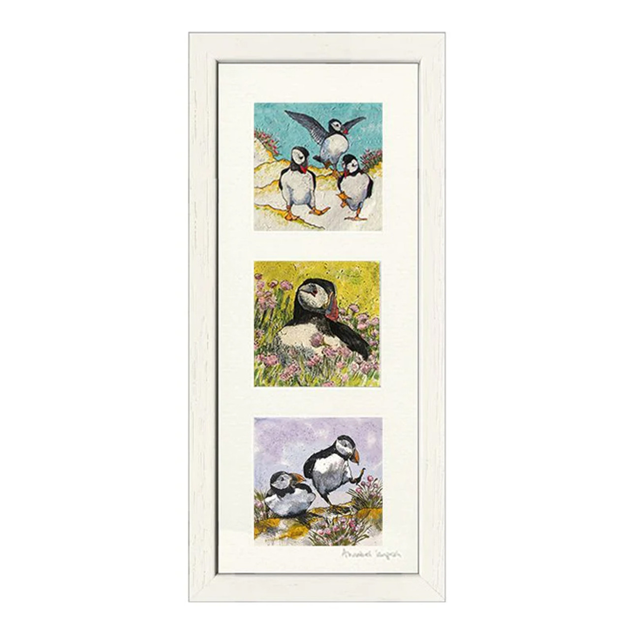 'Puffins' 3 Mini Combo Print Framed 51.5x23cm *in-store