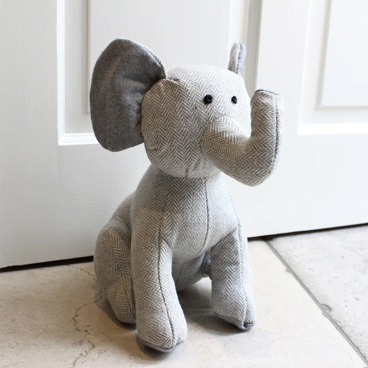Elephant Herringbone Novelty Door Stop Grey