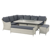 Monterey Modular Sofa, Large Rectangle Ceramic Casual Dining Table with Firepit & 2 Benches - Dove