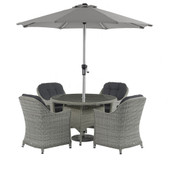 Monterey 120cm Round Table with 4 Armchairs & Parasol - Dove Grey