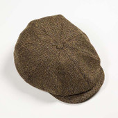 Eight Piece Newsboy Cap Beige Dark Brown Herringbone Extra Large