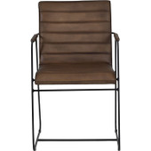Belton Metal Framed Dining Chair With Arms Light Olive Matt Leather