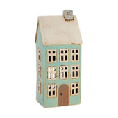 Village Pottery Tall Blue House Tealight