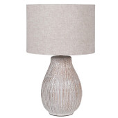 Bulbous Textured Cream Table Lamp with Linen Shade