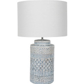 Stormy Sky Glaze Table Lamp 60cm with Cream Drum Shade