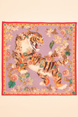 100% Silk Prancing Tiger Scarf - Lilac *in-store