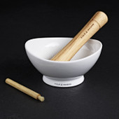 Ceramic Suribachi & Mortar, white, with wooden brush