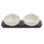 Ceramic Pinch Pots, white, with wooden tray