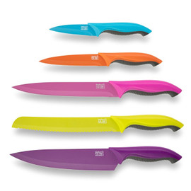 6 Piece Colorful Knife Set - 5 Kitchen Knives with 1 Peeler - Non-Stick  Stainless Steel Chef Knife Set Rainbow Knives with Round PP Handle, Display  with Gift Box 