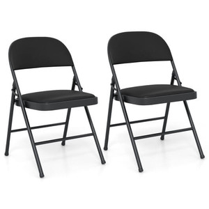 2 Pack Folding Chairs with Metal Frame and PVC Leather for Indoor Outdoor-Black B593-JV12120-2