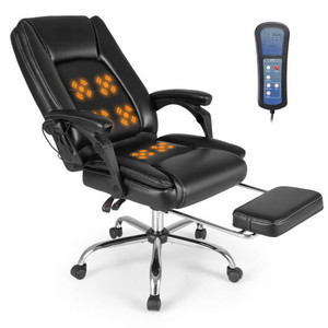 Massage Adjustable Executive Chair with Armrests and Retractable Footrest-Black - Color: Black D681-CB10713DK