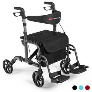 2-in-1 Adjustable Folding Handle Rollator Walker with Storage Space-Black - Color: Black D681-SP37527BK