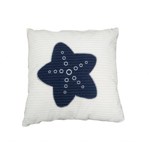 17" Blue and White Linen Throw Pillow N270-364153