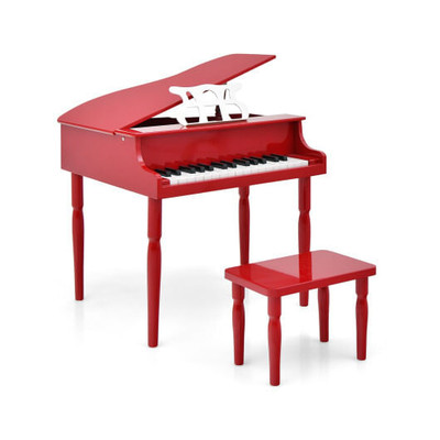 30-Key Wood Toy Kids Grand Piano with Bench and Music Rack-Red - Color: Red D681-MU10035RE