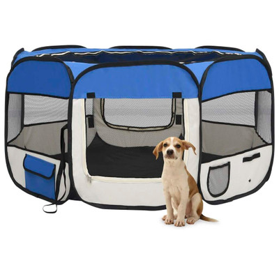 Dog Playpen Blue Polyester Medium Collapsible Dog Playpen A949-171015