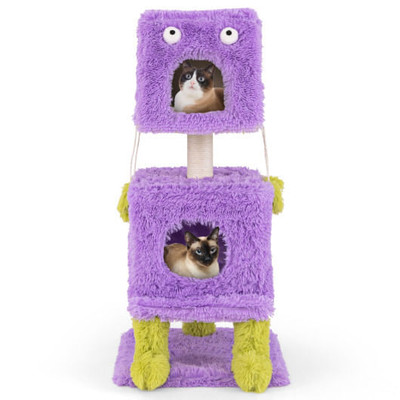 Cute Monster-Themed Cat Tower with 2 Private Condos for Small Place-Purple B593-PV10189