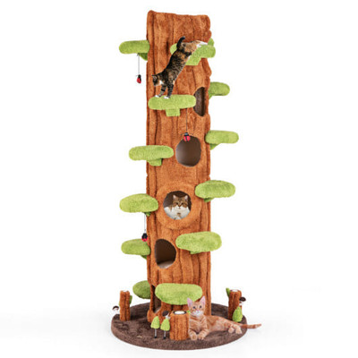 90.5 Inch Tall Multifunctional Cat Tree with Private Condos for Indoor Cats-Brown - Color: Brown D681-PV10210BN+