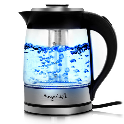 MegaChef 1.9 Quart Cordless Glass and Stainless Steel Electric Tea Kettle with Tea Infuser D970-MGKTL-1777