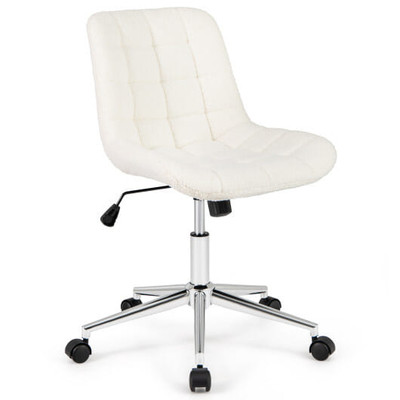 Teddy Fleece Armless Office Chair Makeup Vanity Chair-White - Color: White D681-CB10732WH