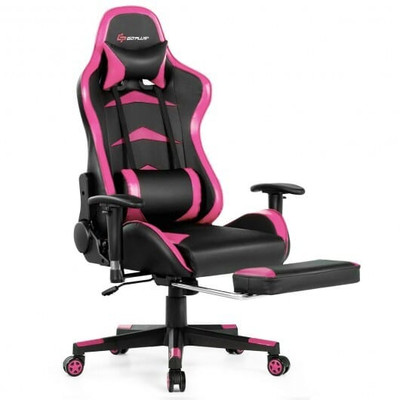 Massage Gaming Chair with Footrest-Pink - Color: Pink D681-HW66330PI