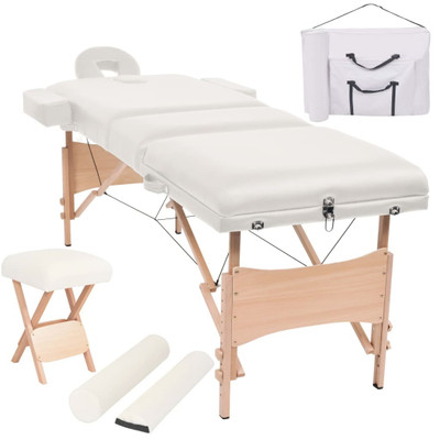3-Zone Folding Massage Table and Stool Set 3.9" Thick White A949-110156