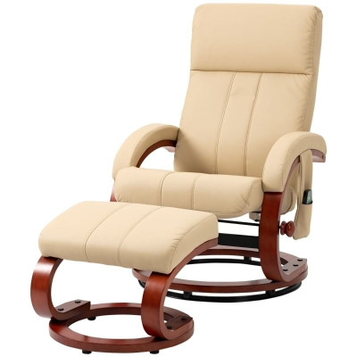 Adjustable Beige Faux Leather Electric Remote Massage Recliner Chair w/ Ottoman Q280-HYPM3265