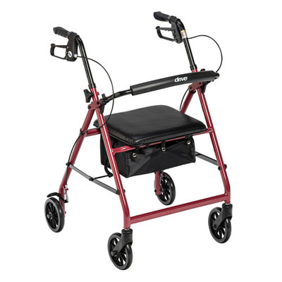 Rollator 4-Wheel with Pouch & Padded Seat  Red - Drive B731-11043A