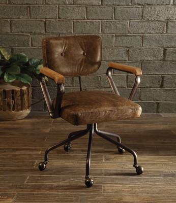 Brown and Black Swivel Faux Leather Rolling Office Chair N270-374214