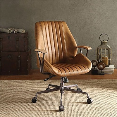 Coffee and Black Adjustable Swivel Faux Leather Rolling Office Chair N270-320550