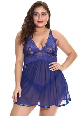 Plus Size Evening Romance Lace and Mesh Babydoll Set H721-XY608