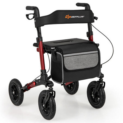 Folding Rollator Walker for Seniors with Seat for All Terrain-Red - Color: Red D681-JH10027RE
