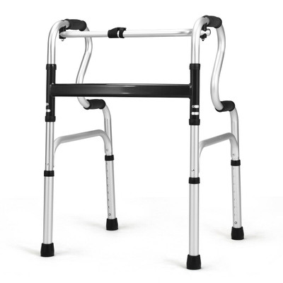 One-Button Folding Aluminum Walking Frame Walker - Color: Silver D681-SP0582