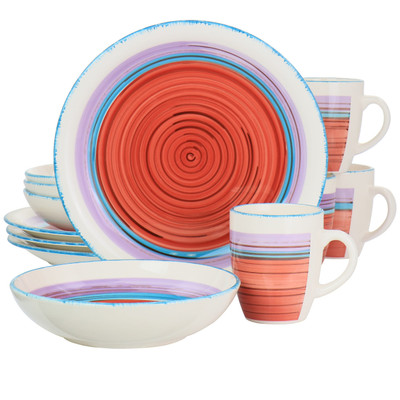 Gibson Home Richvale 12 Piece Round Durastone Dinnerware Set in Red D970-127286.12
