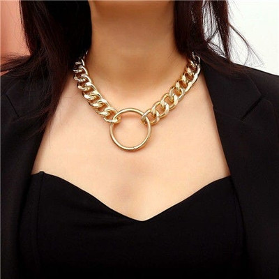 Hoop Pendant Chunky Chain Design Punk Fashion Costume Necklace - Golden A392-fane5782