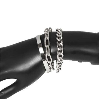 U.S. High Fashion Mixed Chains Design Women Alloy Costume Bracelet Set - Platinum A392-fabr2520