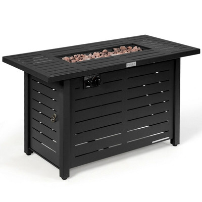 42 Inch 60 000 BTU Rectangular Propane Fire Pit Table with Waterproof Cover - Color: Black D681-OP70370
