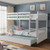 Full over Full Bunk Bed Platform Wood Bed with Ladder-Gray B593-HW65358COLOR+