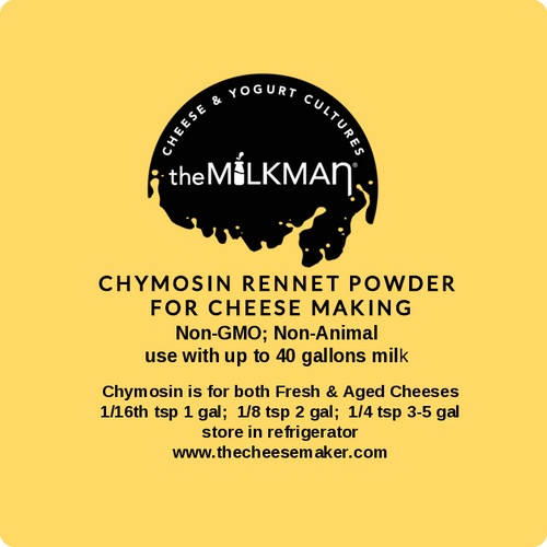 Use 1/16th teaspoon for 1 gallon milk;  use 1/8th teaspoon 2 gallons milk; use 1/4 tsp 3-5 gallons milk 