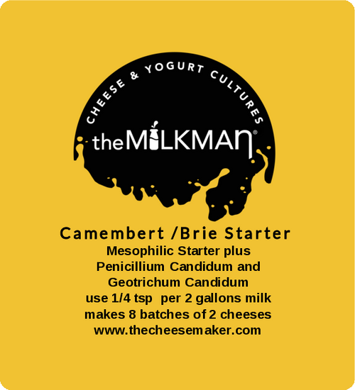 theMilkman®  Camembert Starter  
pre-mix Mesophilic Starter, Penicillium Candidum and Geotrichum Candidum (ready to use!)