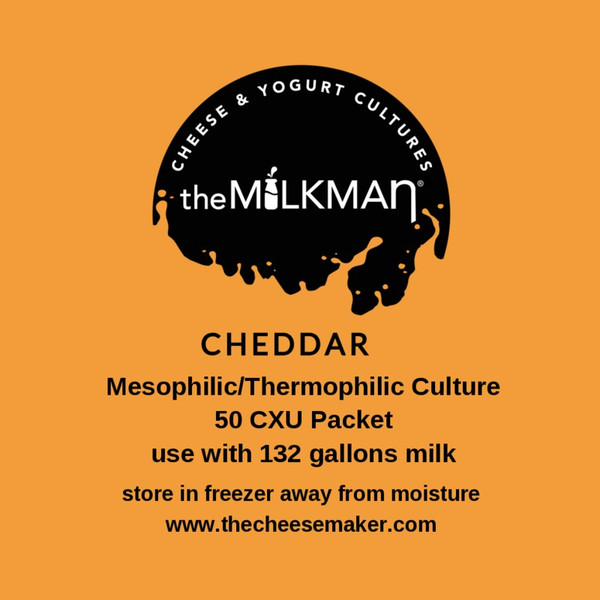 theMilkman® Cheddar Starter Culture; Bulk 50 CXU Pack.  
Make your own Cheddar Cheese at home