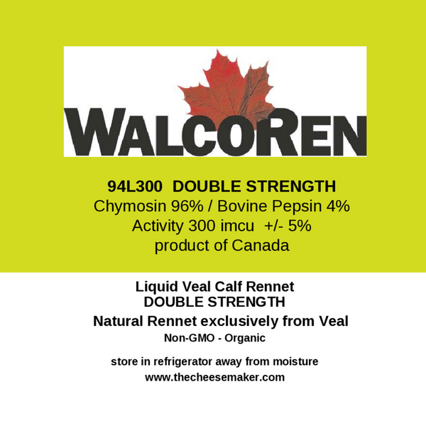 Veal Calf Rennet; EXTRA STRENGTH 300 ICUMU;   Certified Organic ,  Non-GMO