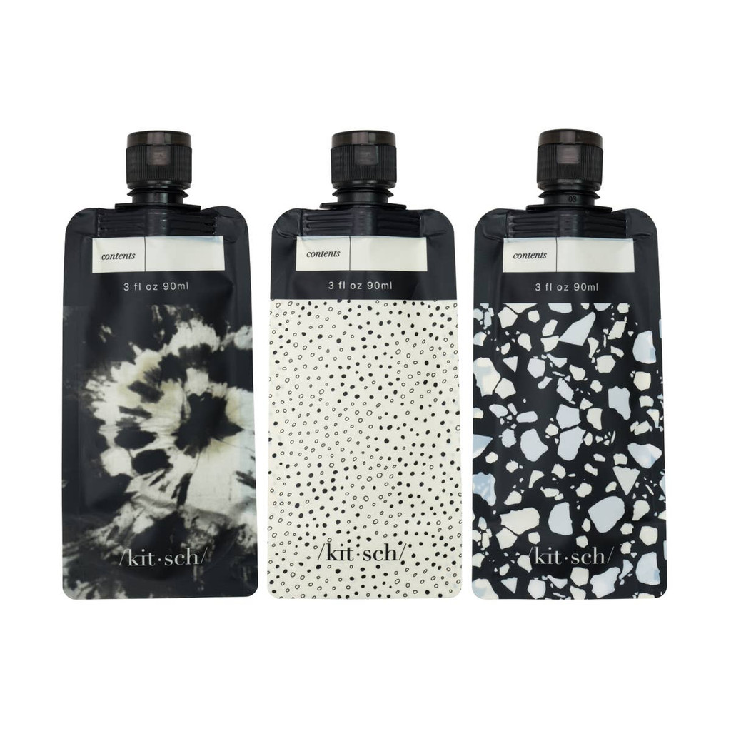 BLK/IVORY REFILLABLE TRAVEL POUCHES