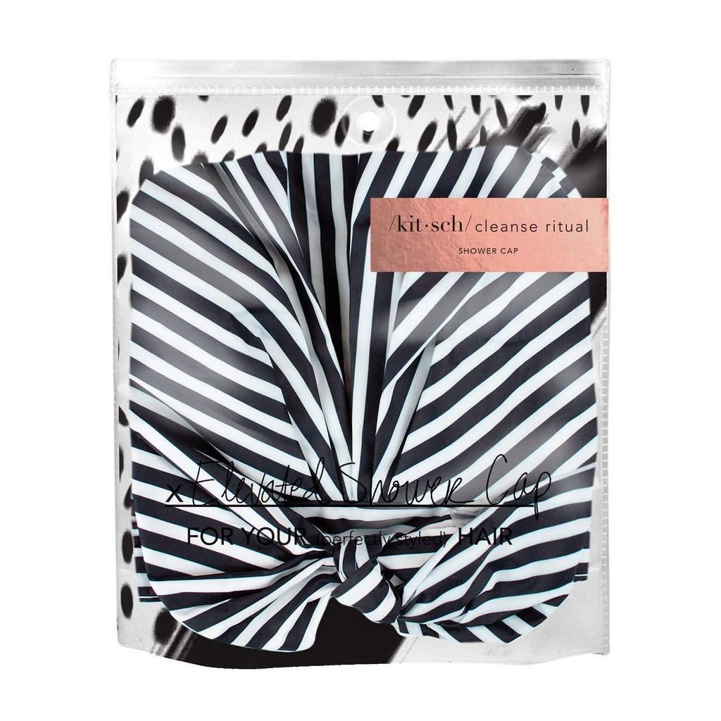 KITSCH Striped Shower Cap Black/White